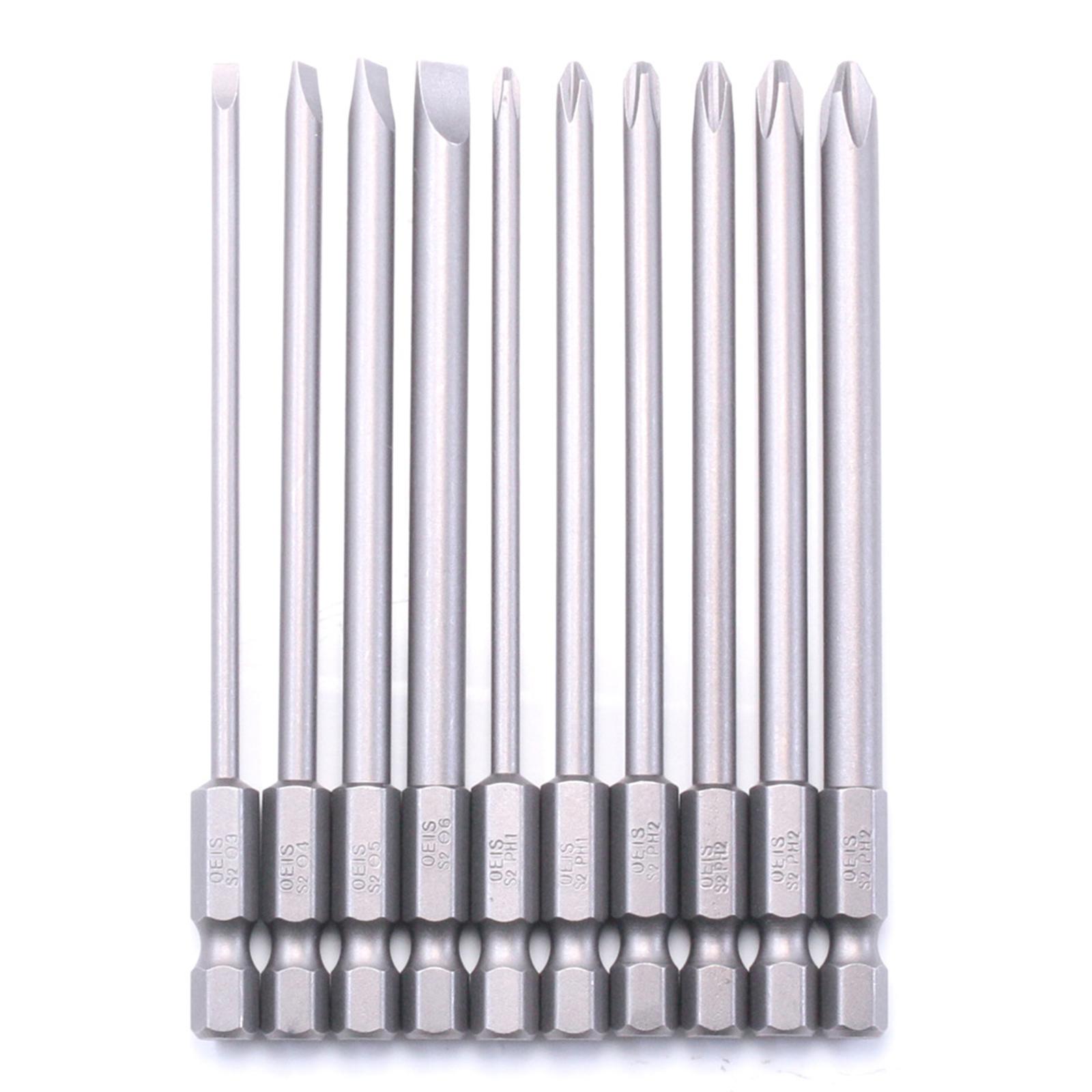 

Pack Of 10 Precise Screwdriver Bit Set 100mm Length SL3.0/SL4.0/SL5.0/SL6.0 PH1/PH2 Suitable for Slotted & Crosshead Use