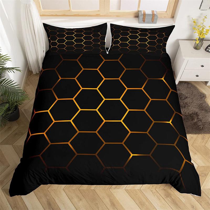 Boys Cartoon Honeycomb Duvet Cover Geometry Hexagon Bedding Set Twin King Polyester Colorful Grid Art Neon Decor Comforter Cover