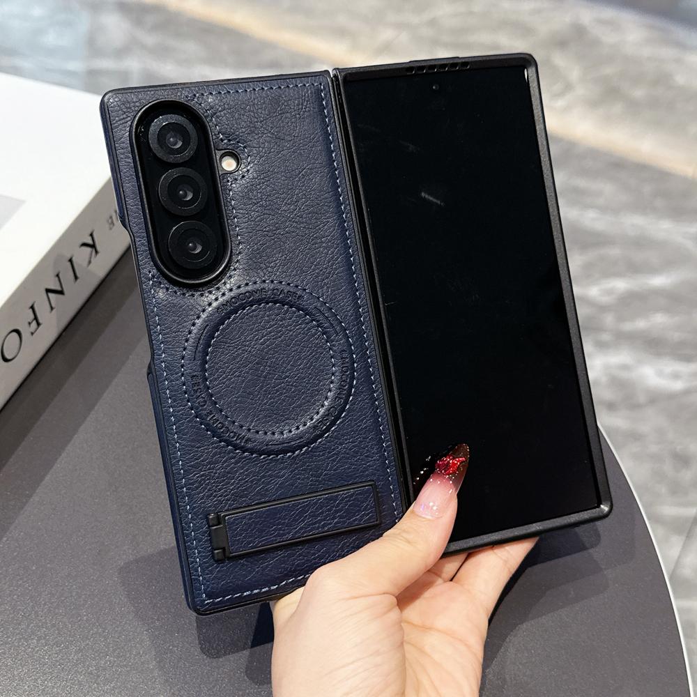 KEYSION Luxus PU Leder Magnetische Hülle für MagSafe für Samsung Galaxy Z Fold 7 5G Ständer Kabelloses Laden Handy Rückseite