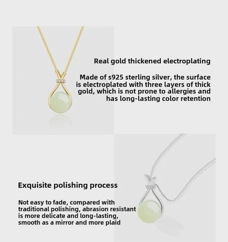 S925 Sterling Silver Jade Pendant Necklace - Elegant Women's Clavicle Chain