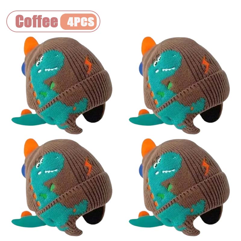 1-4 STÜCKE Warme Winddichte Dinosaurier Strickmütze mit Ohrenschutz Weiches Garn Herbst Winter Kopfbedeckung Modeaccessoire für Kinder