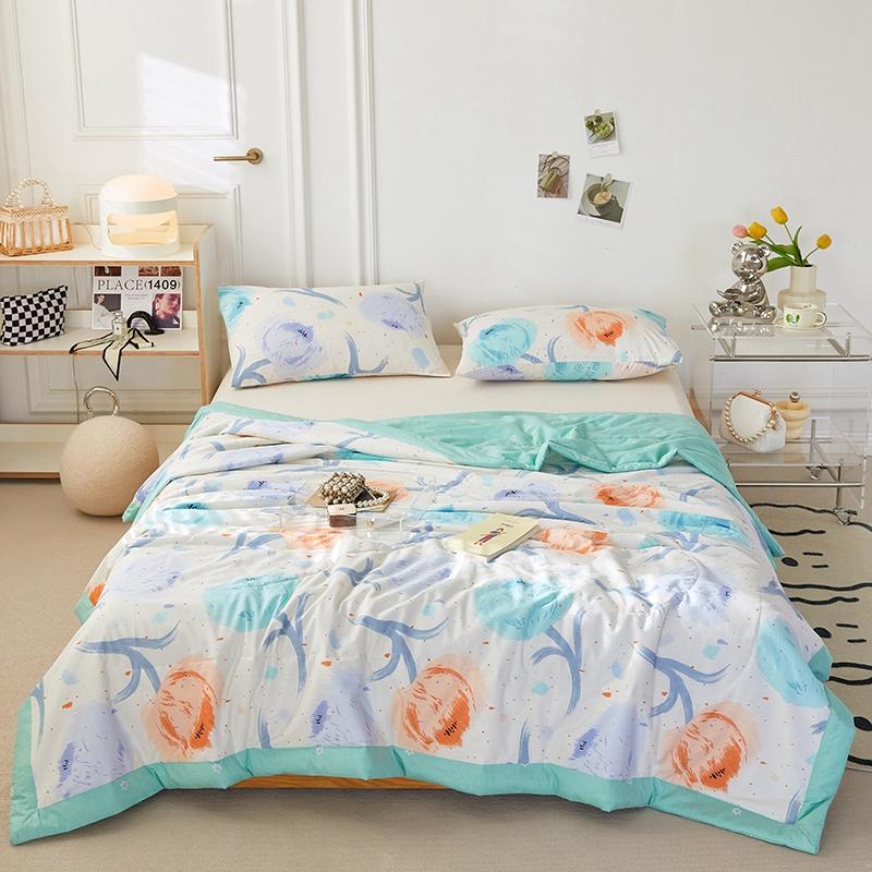 Fresh White Flowers 100% Cotton Quilted Quilt Summer Skin-friendly Comfortable Air Conditioning Quilt for Kids Teens Adults