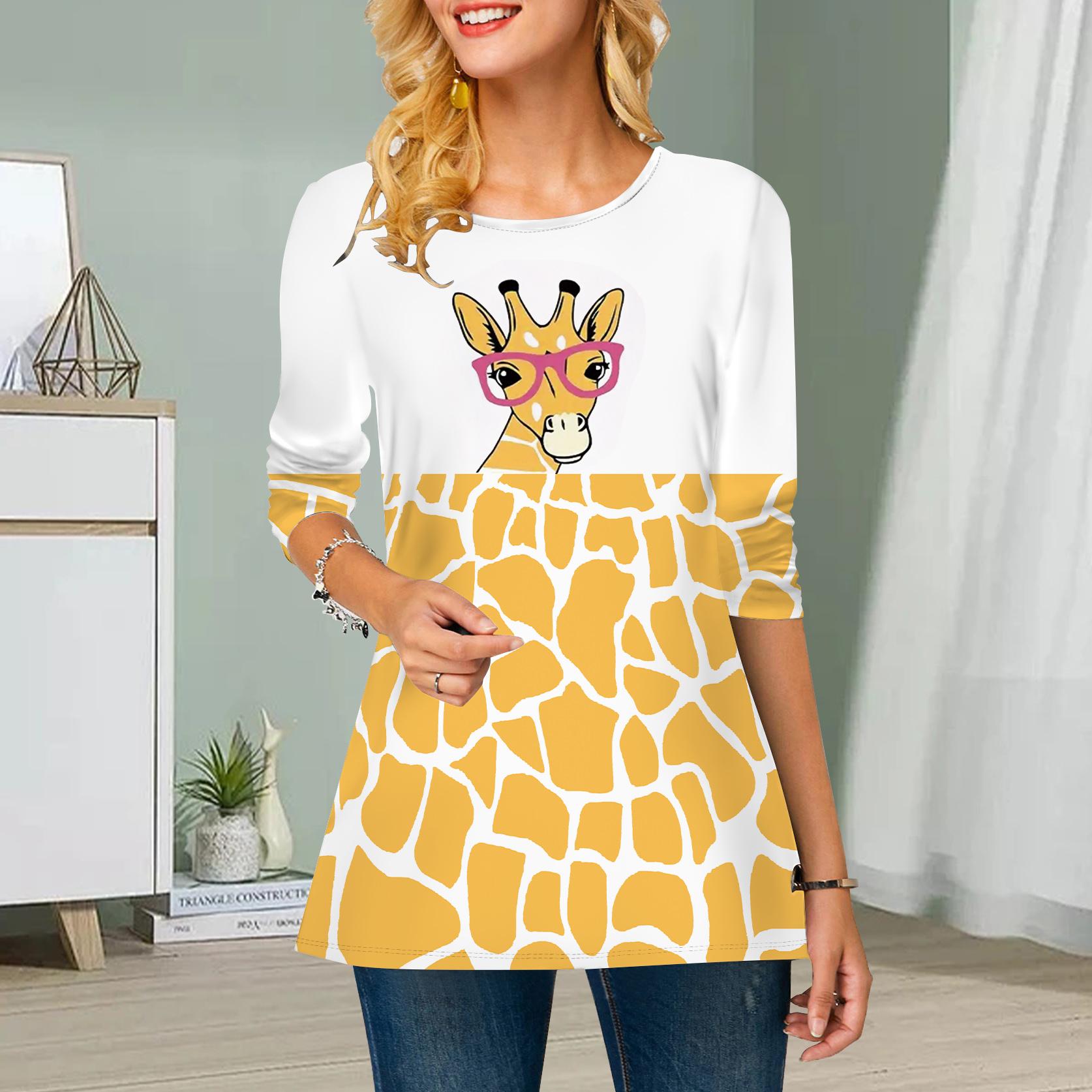 

Плюс Размер Женский Цветочный Леопардовый Принт Круглый Вырез Повседневный Свободный Длинный Рукав Топ 8XL оранжевый