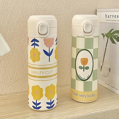 500ML Stainless Steel Thermal Cup Cute Water Bottles with Straw Cover Tulip Mug Warmer Cups for Coffe Tea Milk Thermo Bottle