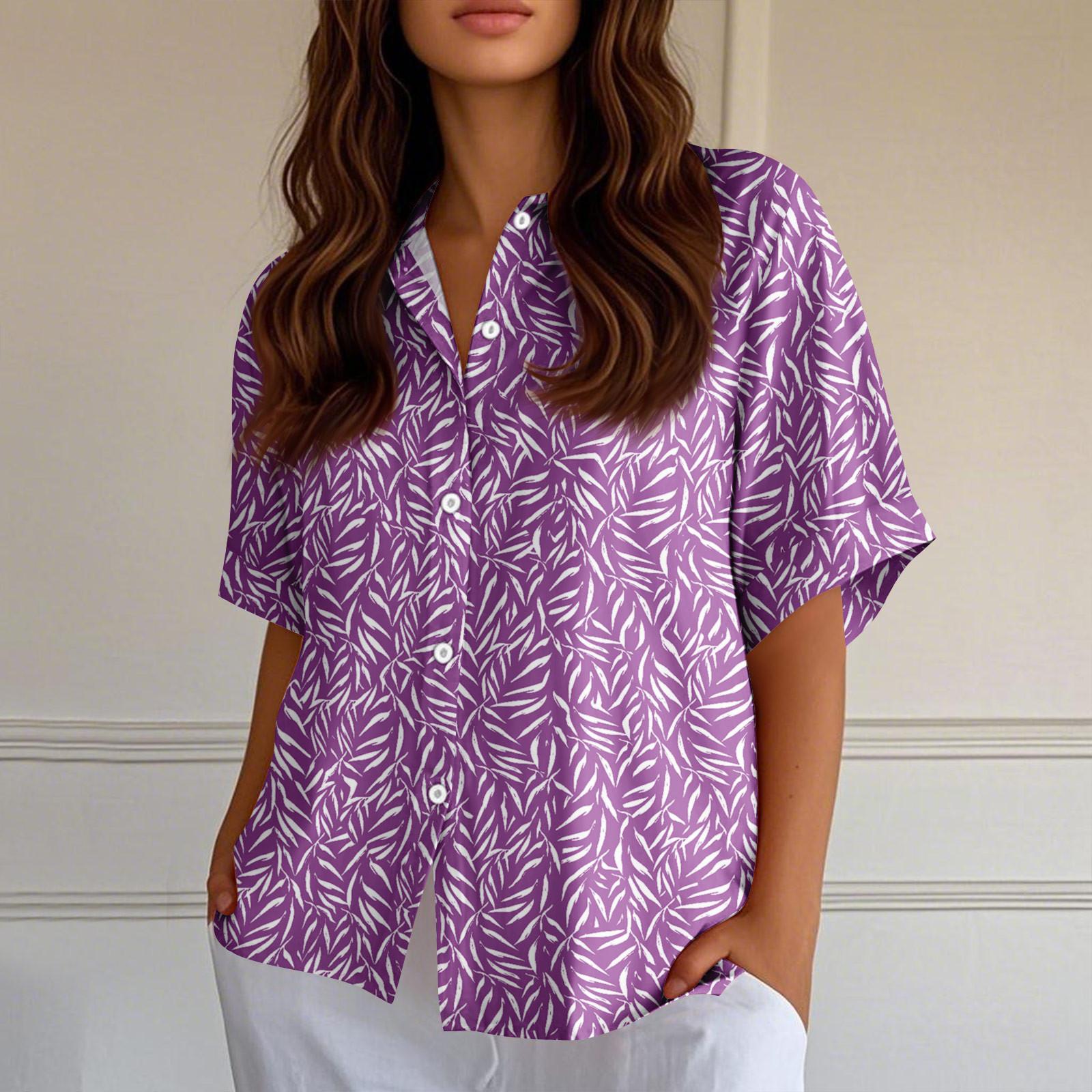 

Женские рубашки на пуговицах Льняные рубашки на пуговицах Рубашки с коротким рукавом для женщин Топы с коротким рукавом для женщин M фиолетовый