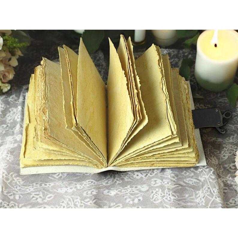 Vintage Leather Journal: Deer Print, Deckle Edge Paper, Book of Shadows