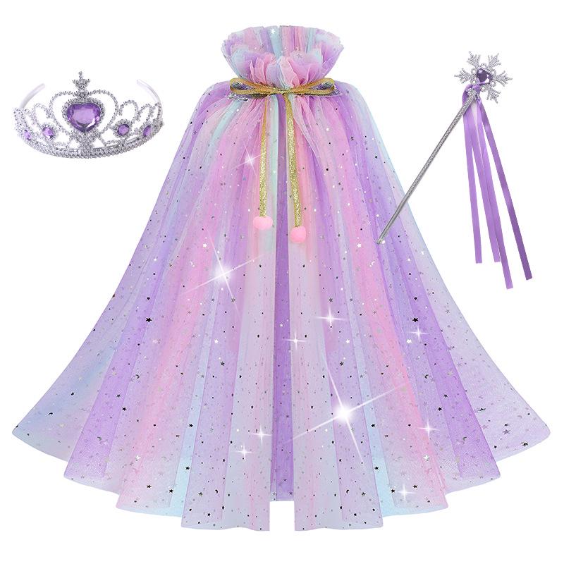 Girls' Elsa Princess Frozen Crown Set with Sequined Cape Shawl