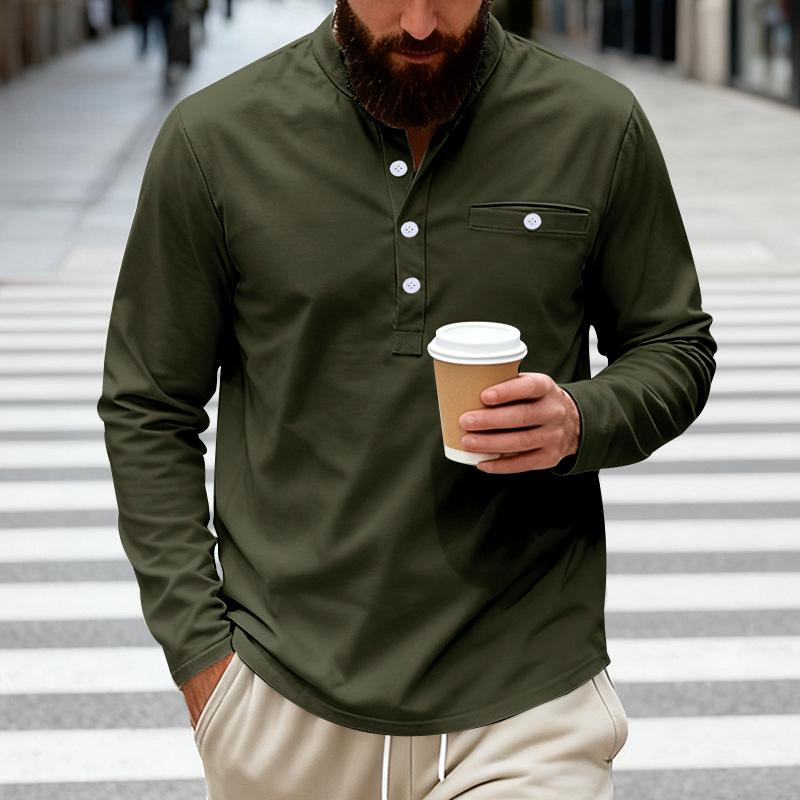 Mens Loose Fit Long Sleeve Henley Shirt Casual Basic Top