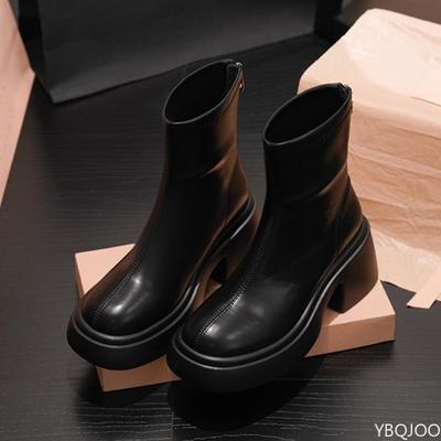Moda para mujer otoño invierno nuevo estilo suela gruesa aumento de altura simples cómodos antideslizantes botines cortos zapatos casuales diarios para mujer
