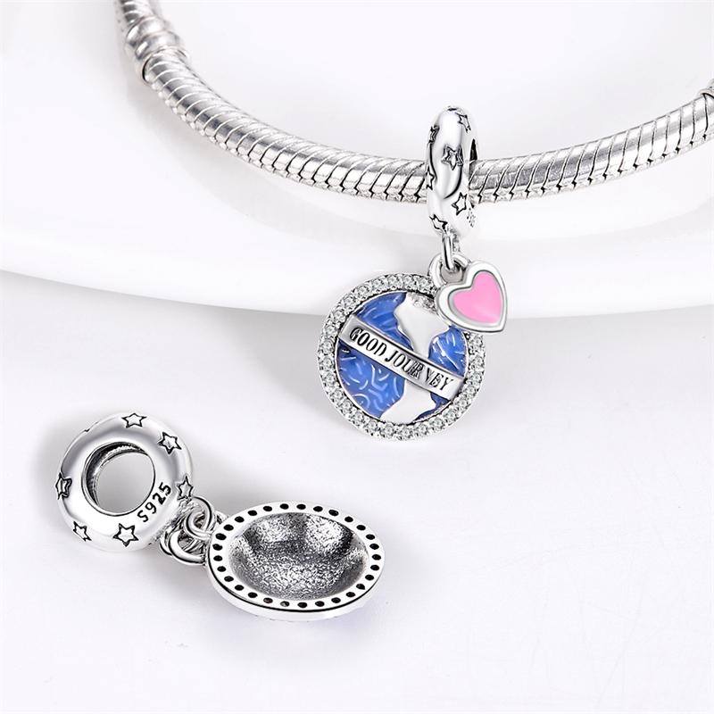 Original Copper Charms Luxury Blue Earth Love Pendant Beads Fit Bracelet Diy Women Making Delicate Gift
