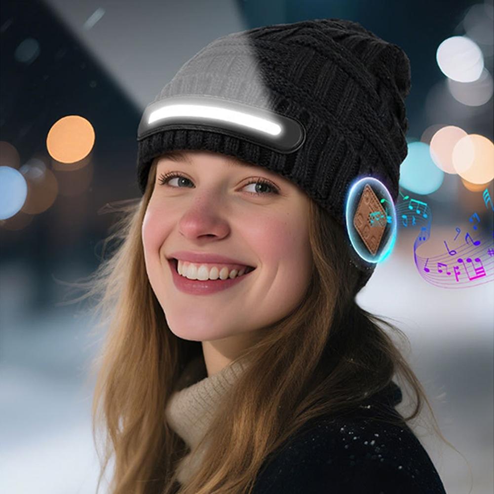 LED Lighted Beanie Hat Smart Bluetooth Connection Supporting Wireless Calls And Music Headlamp Cap Night Lighted Hat