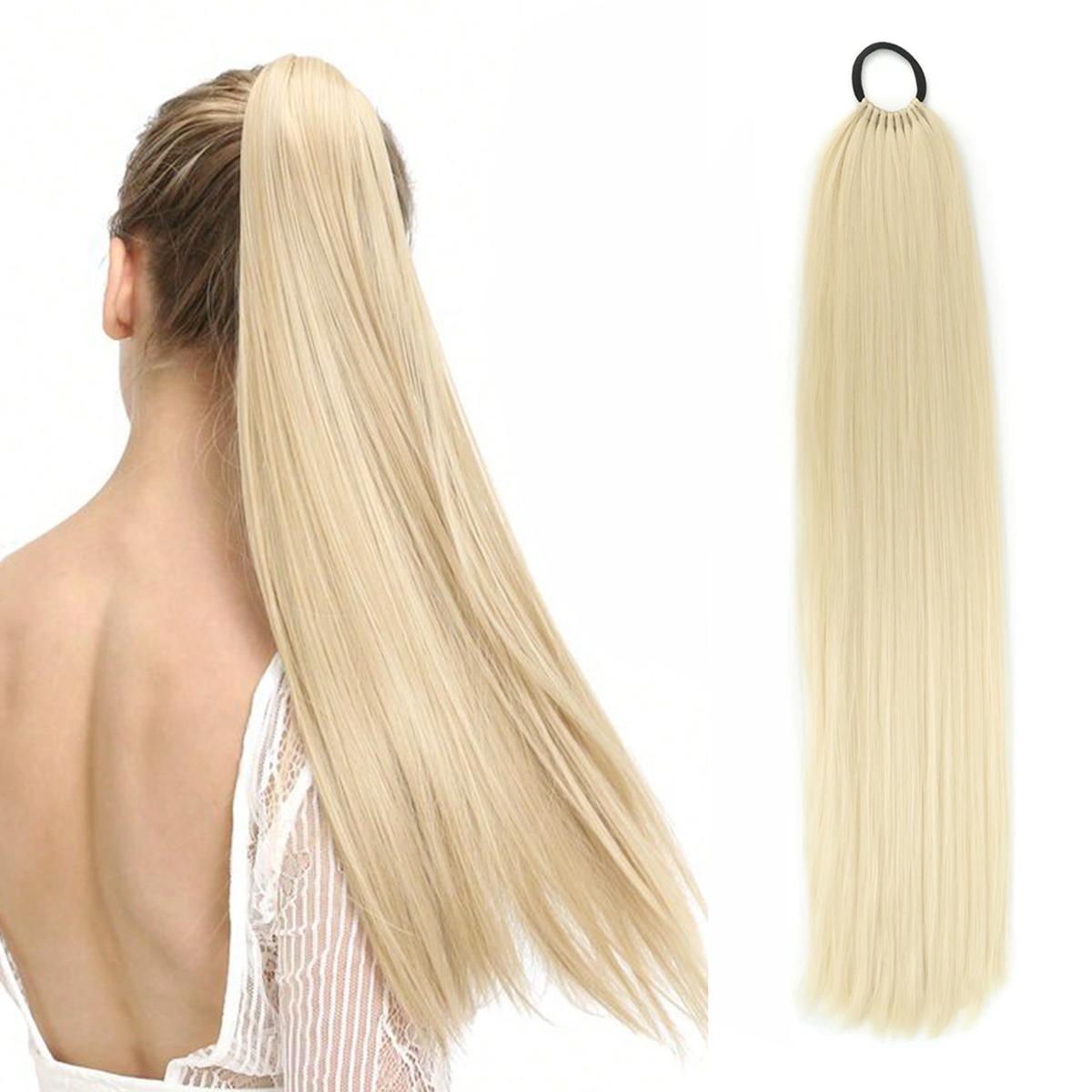 

Синтетические наращивания хвоста на эластичной ленте, прямой наращивание хвоста для женщин, длинный прямой мягкий натуральный хвост 24 дюйма