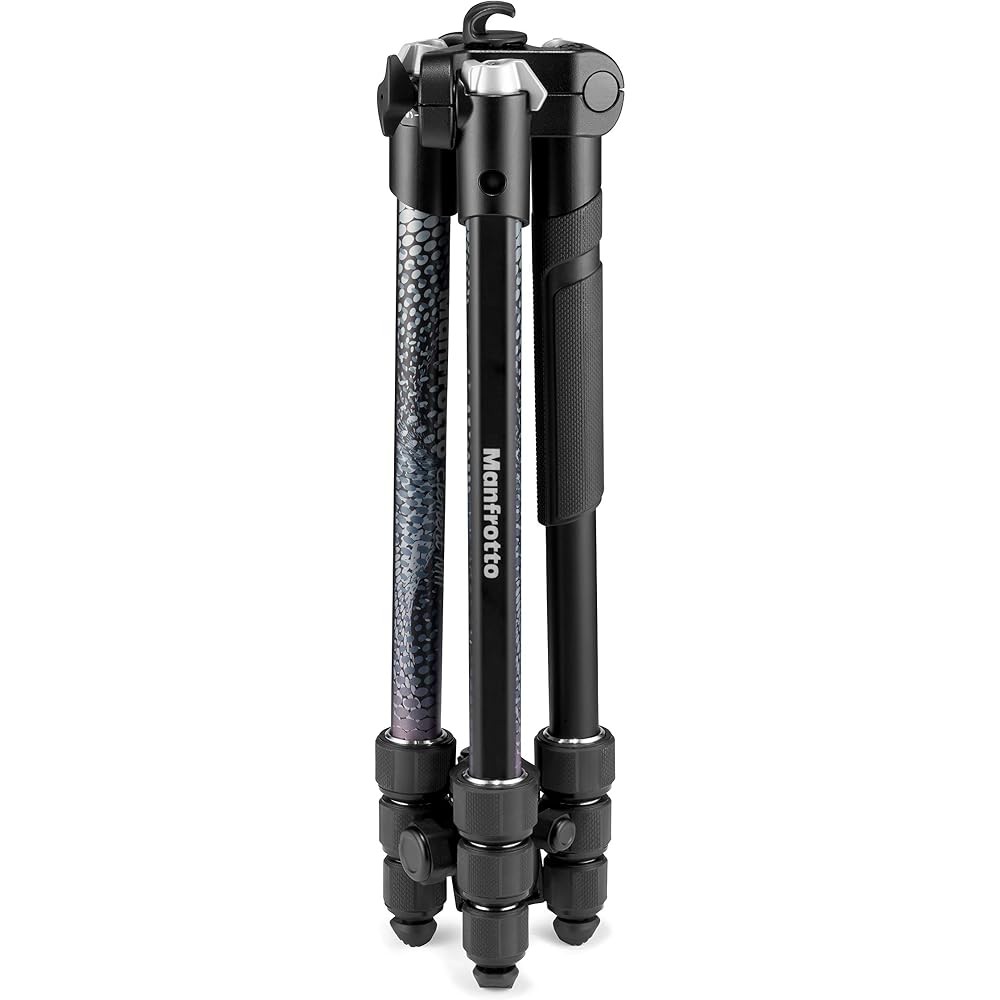 Manfrotto Element MII Aluminum Tripod, 4-Section, Black, 180° Folding, Twist Lock, Maximum Load Capacity UNI/PdR 105:2021 8 kg, DSLR Compatible, MKELM
