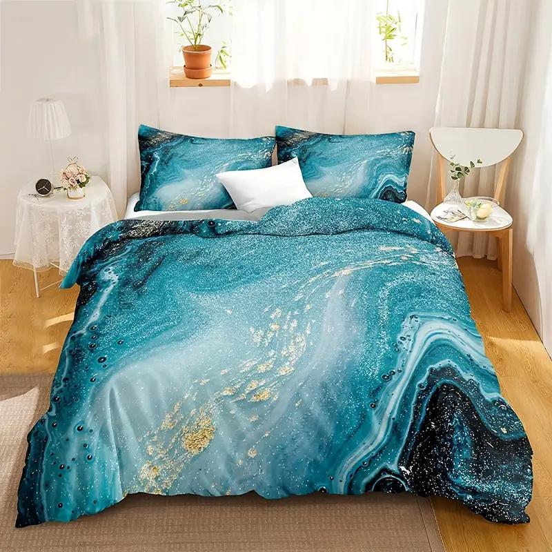 Green Blue Gold Marble Duvet Cover Set HD Digital Printing Bedding Set Soft Comfortable Duvet Cover For Bedroom Guest Room