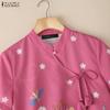 ZANZEA Women Summer Floral Print Casual Short Sleeve Lace Up Blouse