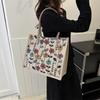 Simple and Fashionable Linen Flower Printing Handbag Women Fashion Commuter Shoulder Bags Tote Bag