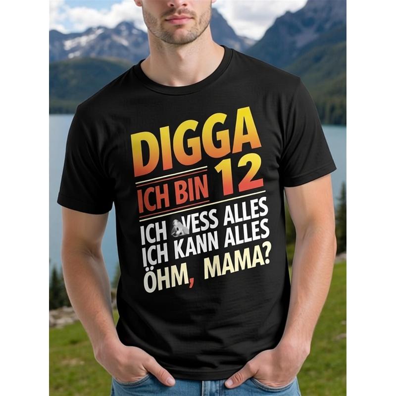 Funny 12Th Birthday German Phrase T-Shirt "Digga Ich Bin 12?" | Heavyweight 180Gsm Gradient Tee For Youth & Adult Sizes, Machine Washable, Casual