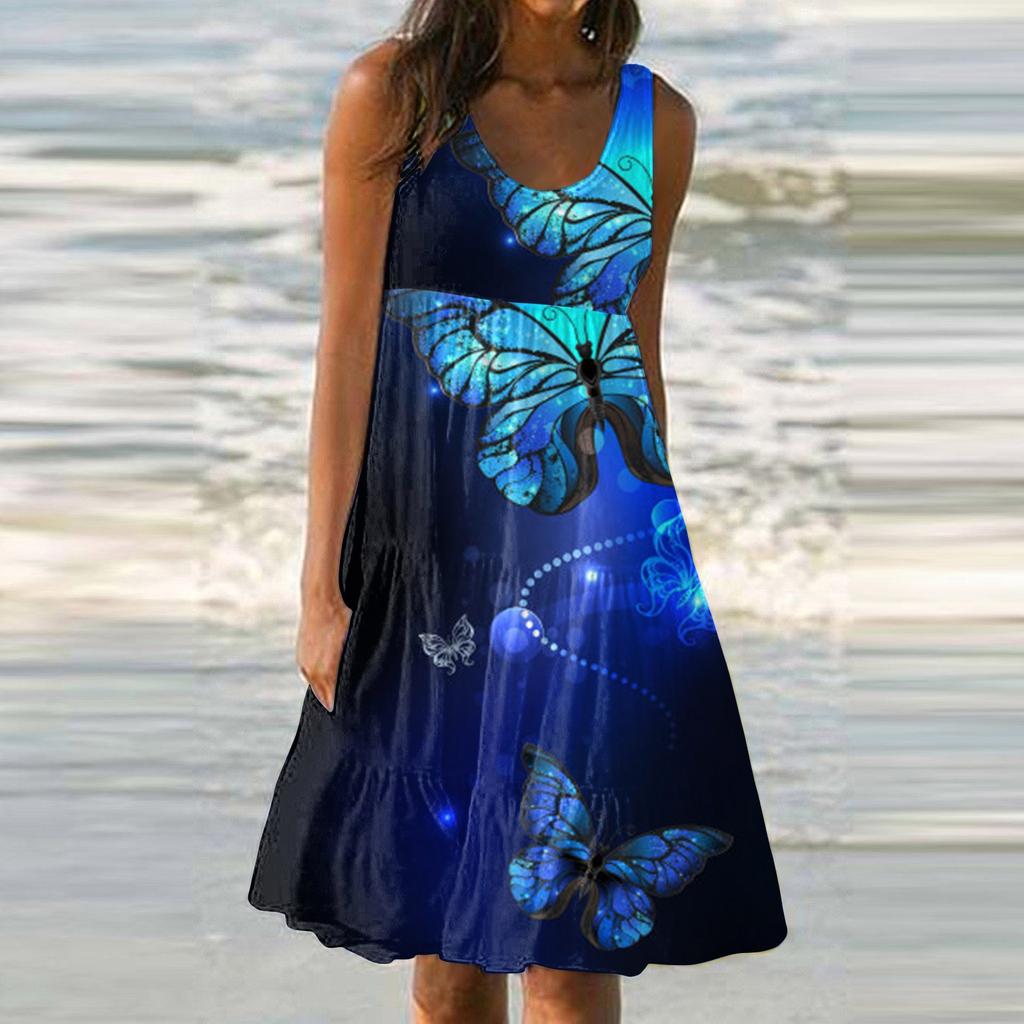 Women's Dress Casual Butterfly Print Beach Skirt Sundress