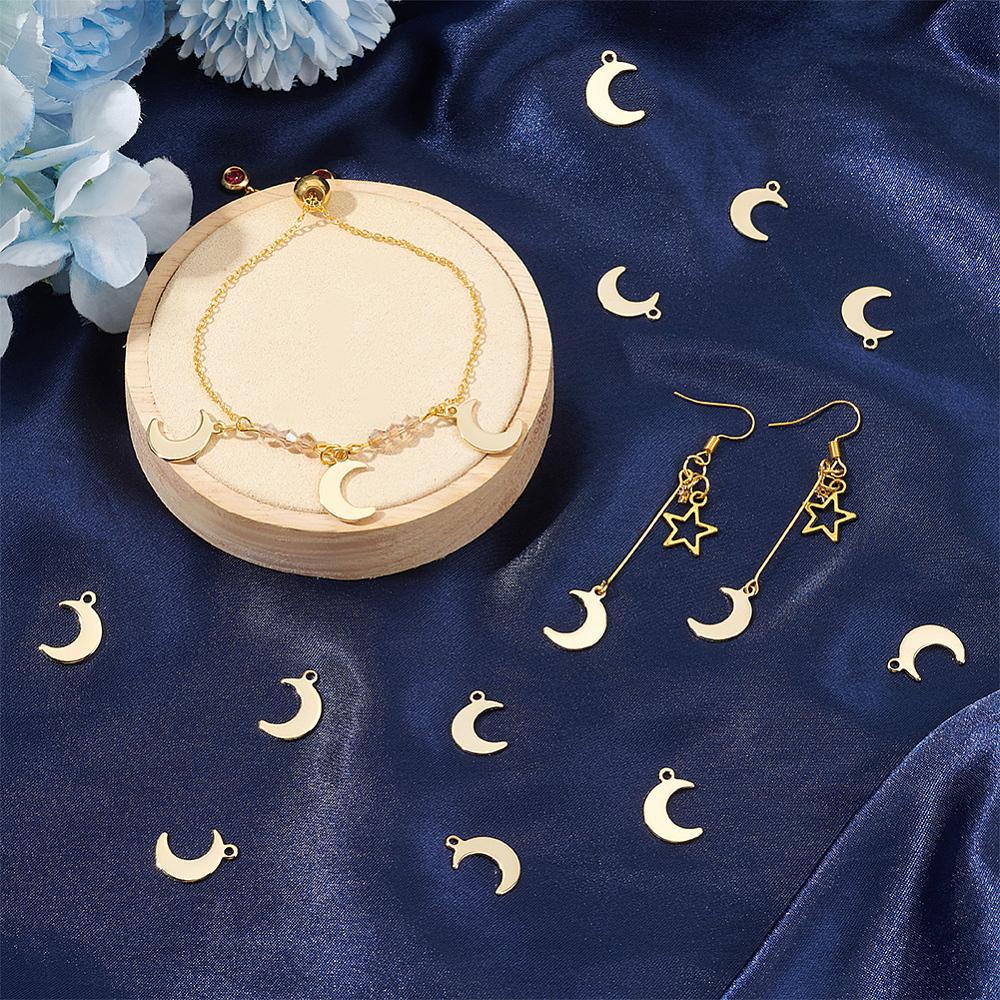 304 Stainless Steel Charms Moon Golden 15.5x11x1mm Hole: 1mm 50pcs/box