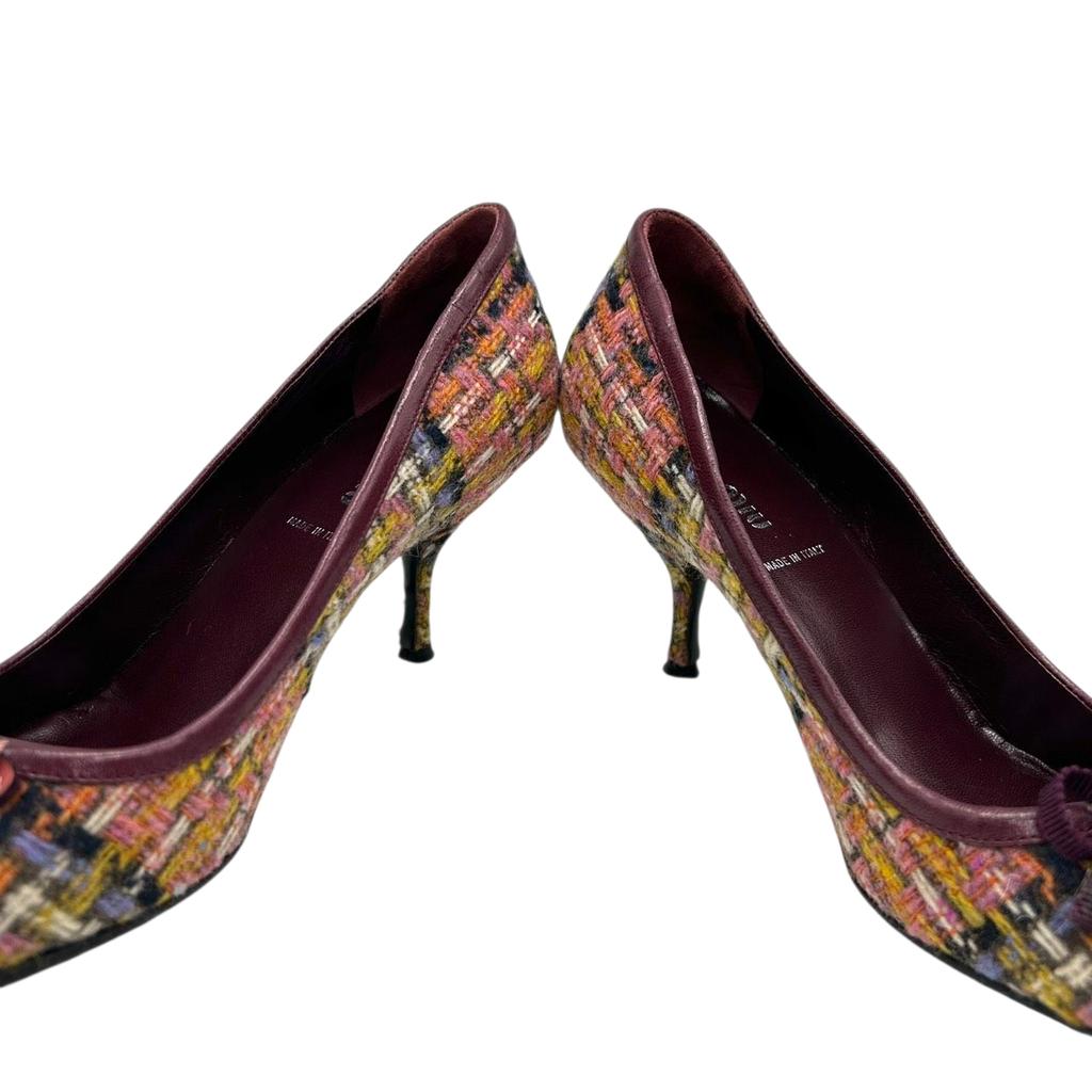 Używane czółenka MIUMIUczółenka wielokolorowe/bordowe bawełna/skóra Kobiety