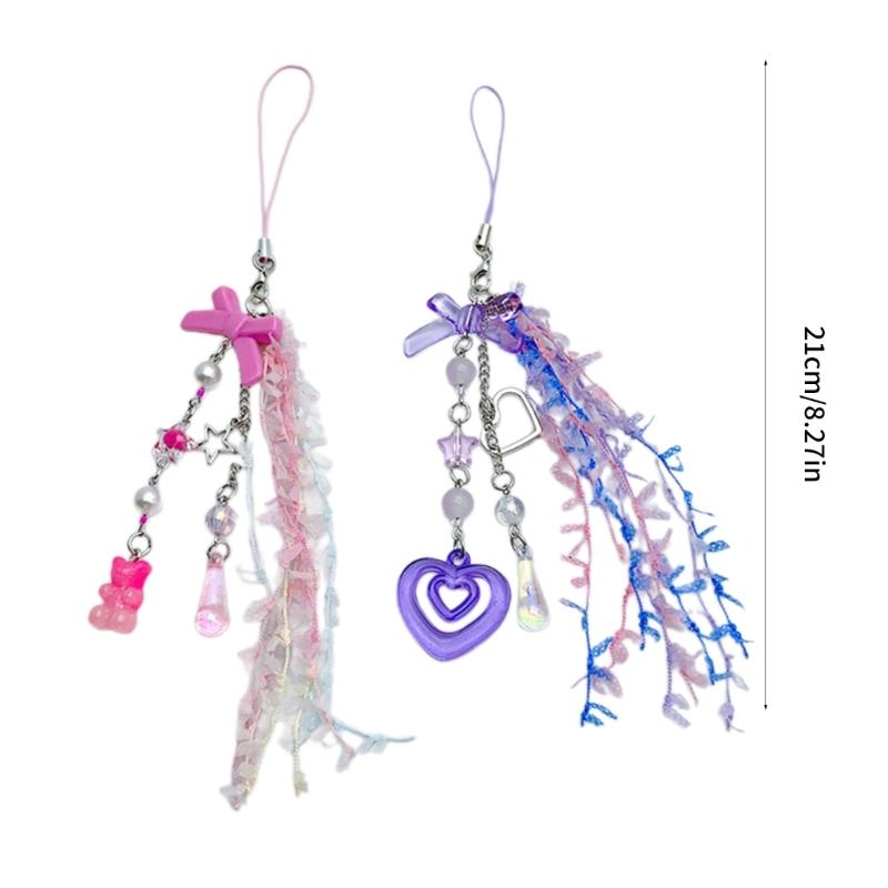 Acrylic Bows Keychain Pendant Multicolor Lace Ribbon Pendant Key Chain Fashionable Decoration for Phones Car Keys Bags