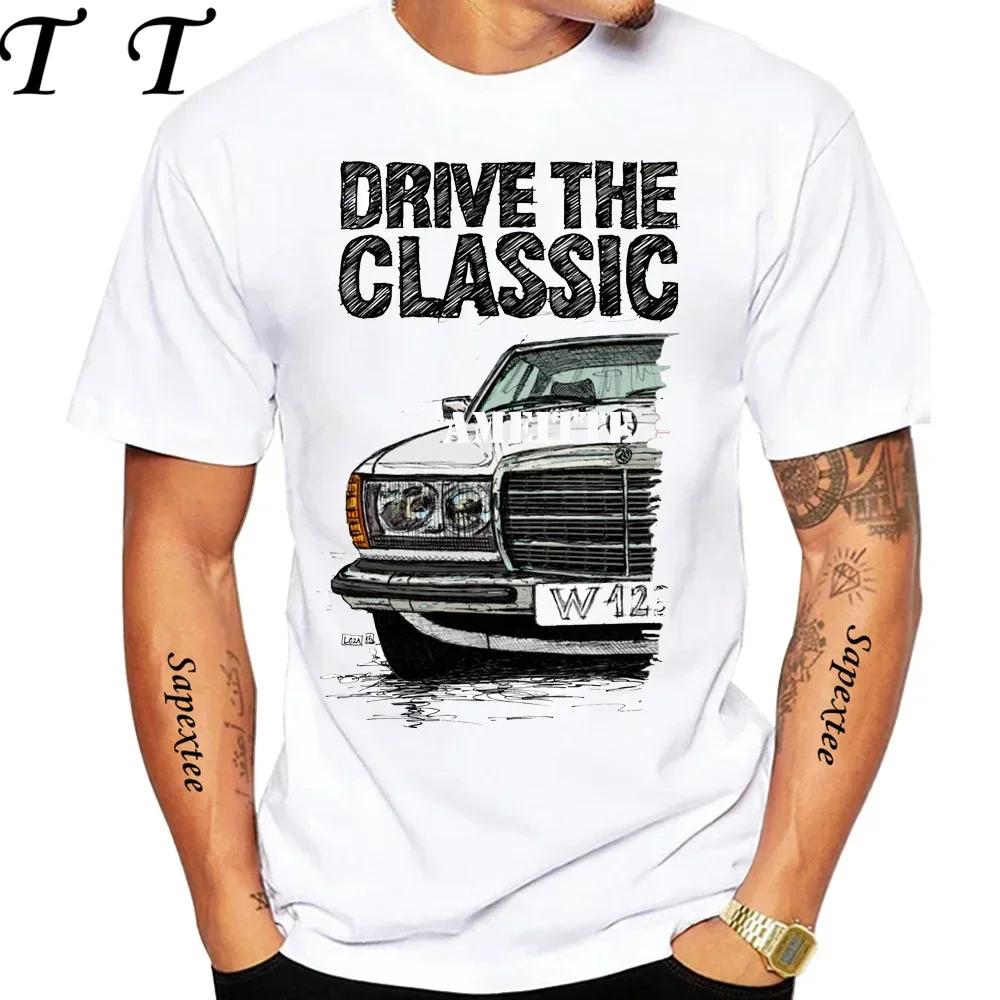 New Men Short Sleeve Drive The Classic Germany Old W123 W124 R129 T-Shirt Hip Hop Boy Casual White Tops 70's Vintage Car Tees