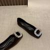 Fashion Flat Shoes for Women Spring and Autumn of 2025 New Suede Diamond Square Toe French Shallow Mouth Flat Shoes Plus Size 43 44