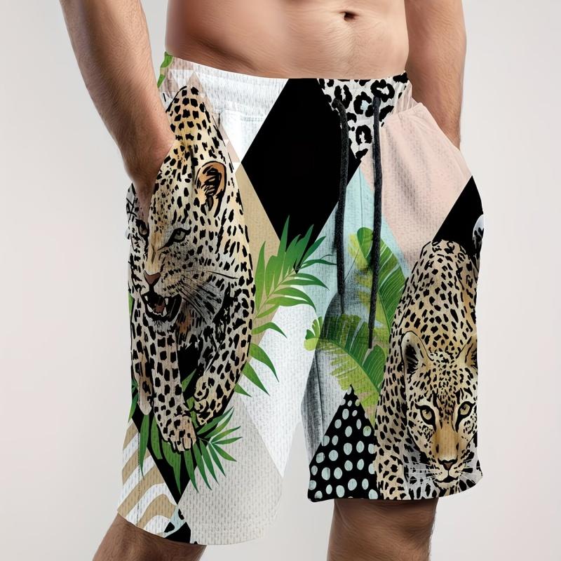 

3D number printed beach shorts - quick drying and breathable, elastic waistband with drawstring 5XL
