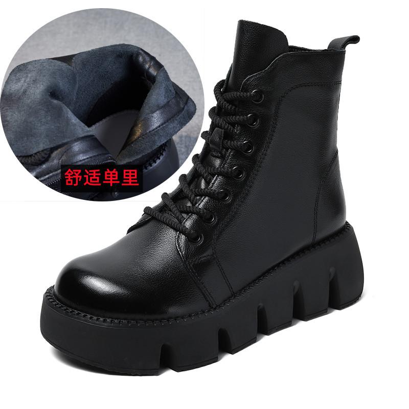 Winter 2025 New Thick-soled Heightening Martin Boots Retro Short Boots Leather Square Head Women's Boots Soft Leather Boots Women's