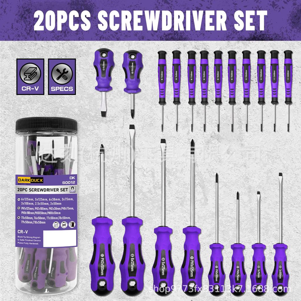 20-Piece Magnetic Screwdriver Set with Cushioned Grip - Phillips & Slotted Tips