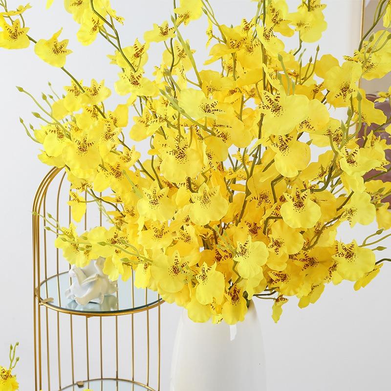 1Pcs Yellow Artificial Flowers Bouquet Orchid Fake Flower for Home Decor Garden Wedding Decoration Outdoor Flower Arrangement
