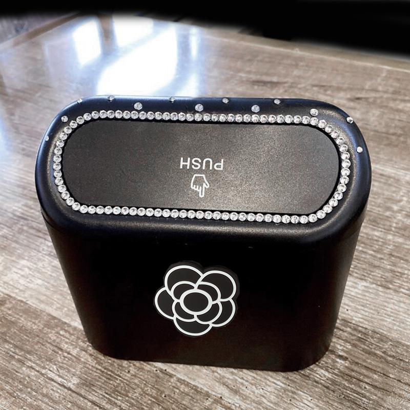 Cute Big Diamond Bowknot Car Trash Bin Hanging Vehicle Garbage Dust Case Storage Box Pressing Type Trash Can Auto Accessories