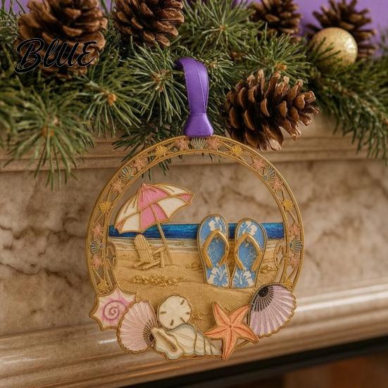 Beach Theme Holiday Decorations Christmas Ornaments Vacation Themed Tree Hanging Decoration Acrylic Lightweight Metal Pendants Slipper Shell