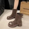 Super hot Internet celebrity explosion Martin boots women's autumn 2025 new brown thick heel thin short boots women
