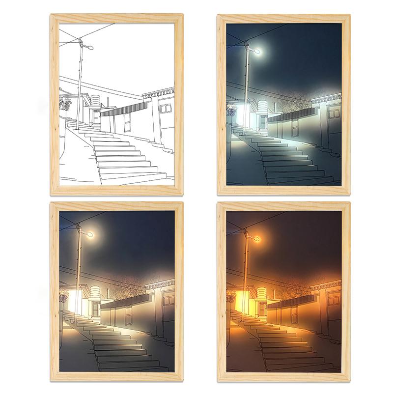 INS Deco Led Light Painting USB Plug Dimming Wall Artwork Table Lamp Gift Indoor Sunlight Window Wooden Photo Night Luminous