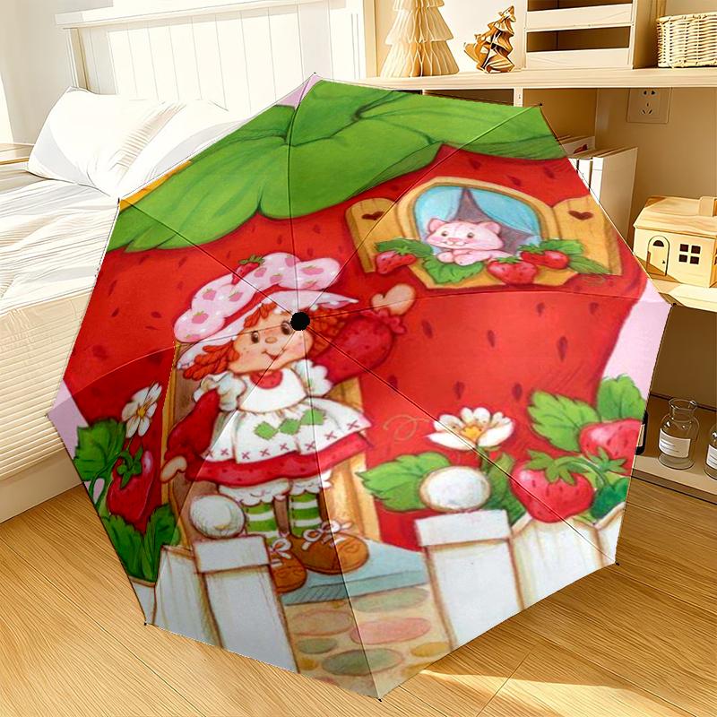 Strawberry Hat And Cat Umbrella 8-Frame for Travel, camping, Casual Lightweight Portable Umbrella, Essential for every family Holidays Gift