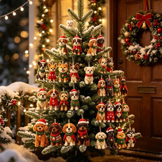 Cute Dog Breed Pendants with Santa Hats Advent Calendar, 2D Acrylic Breeds Ornaments, 24-Days Christmas Unique Collectibles for Fans Countdown