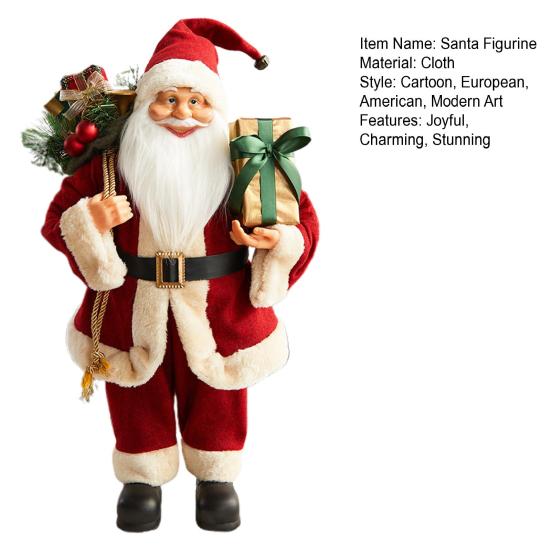Christmas Santa Figurine Standing Santa Claus Figure with Gifts Bag And Present Box Christmas Decoration for Holiday Party Home Decor