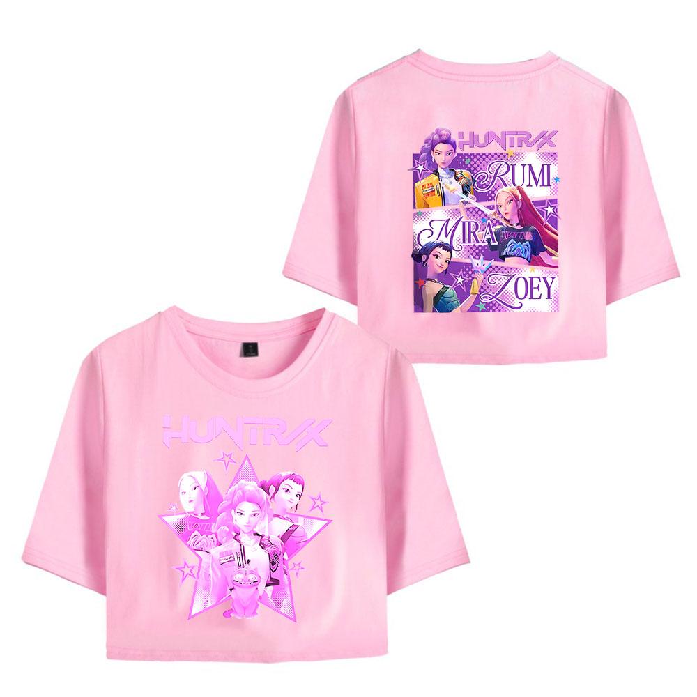 Anime K-Pop Lovci démonů Crop topy Dámské O-výstřih Krátký rukáv Tričko Dívčí móda Dámské Harajuku Krátký rukáv Ležérní