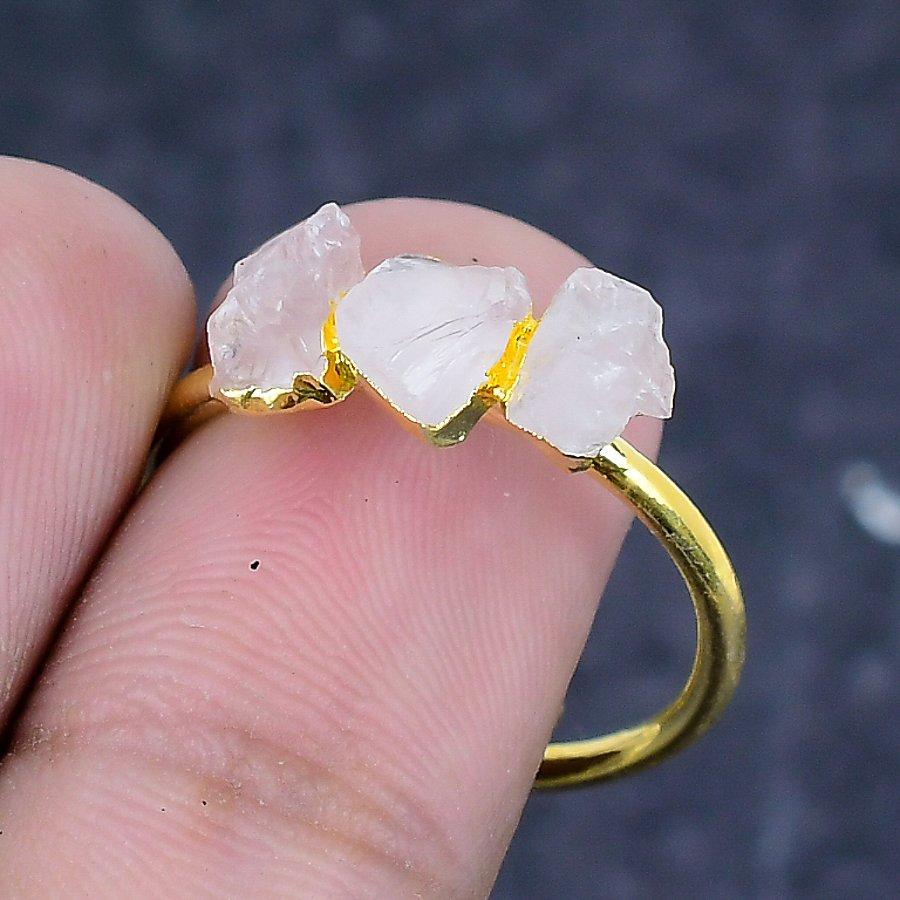 Rose Quartz Rough Gemstone 925 Sterling Silver Jewelry Ring Size Adj