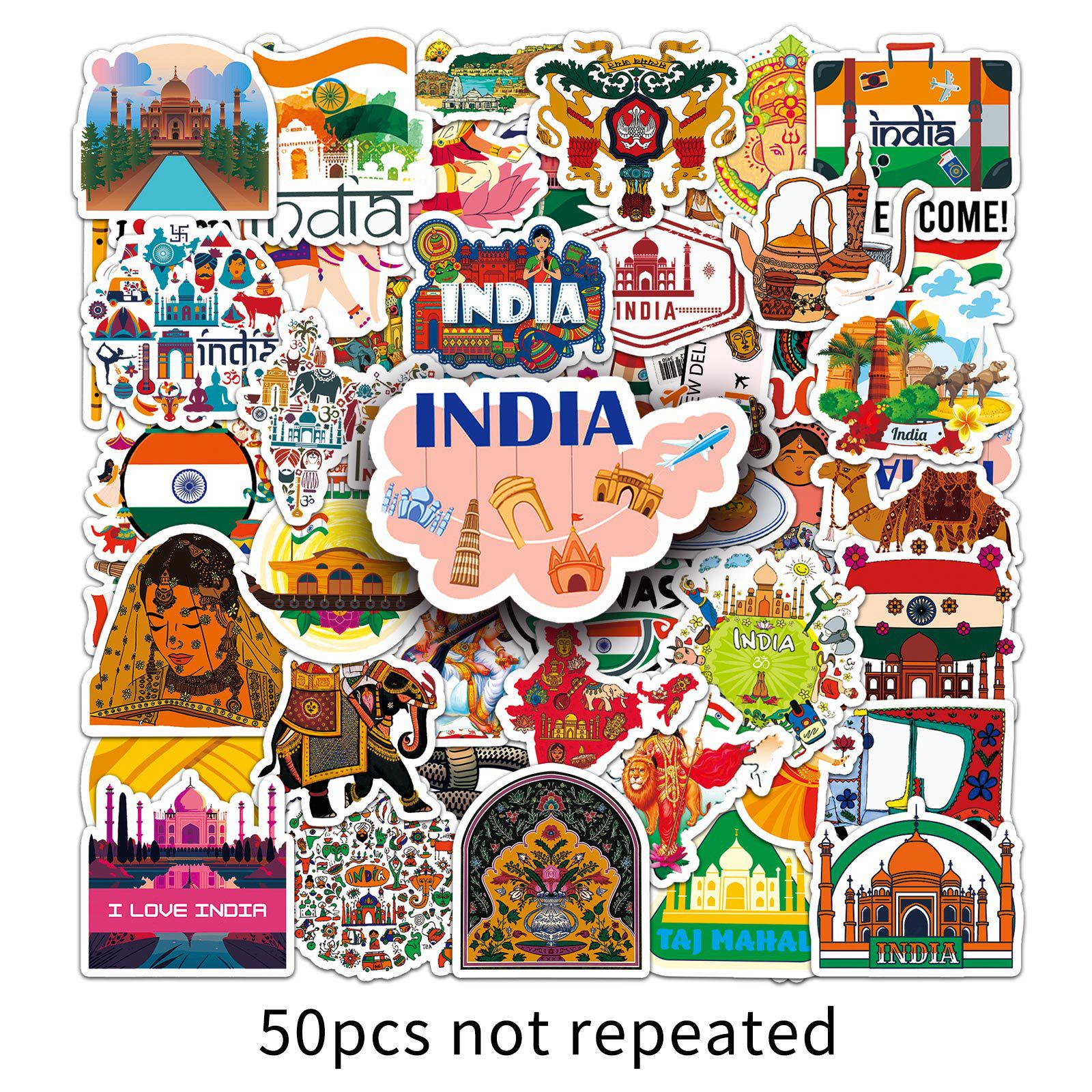 50 India Travel Scenery Cartoon Stickers - Waterproof & Decorative for Journals