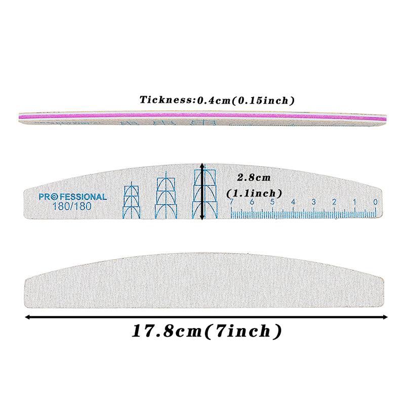 1Pcs Nail File Wooden Half Moon Wear Resist Professional Sandpaper Double With Scale Nail Files Polishing Tools
