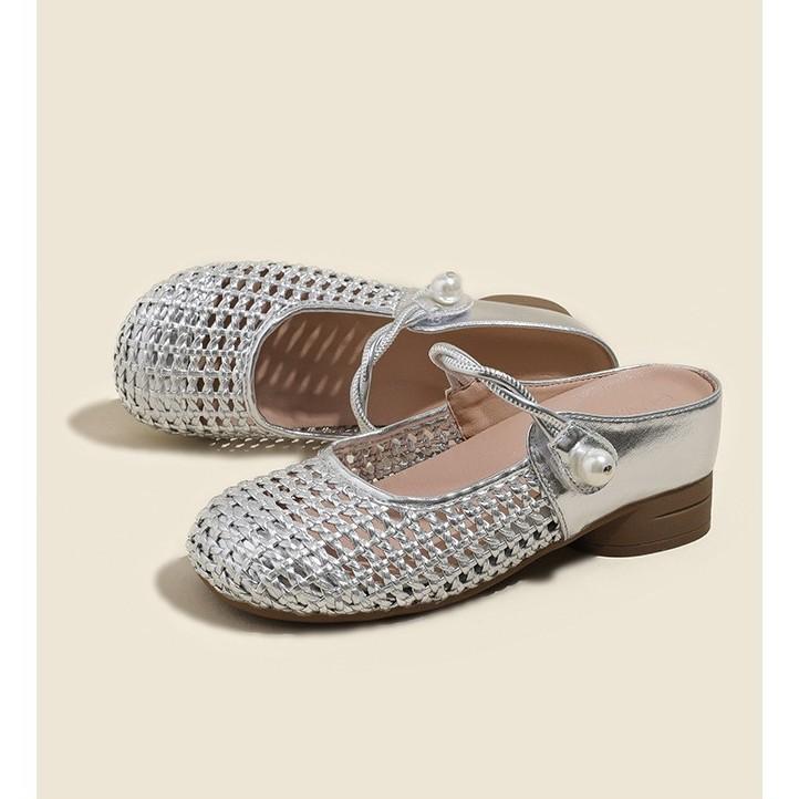 Spot - Baotou half slippers women's summer outer wear inner height increase hole fishing net shoes one pedal sandals breathable cool single shoes