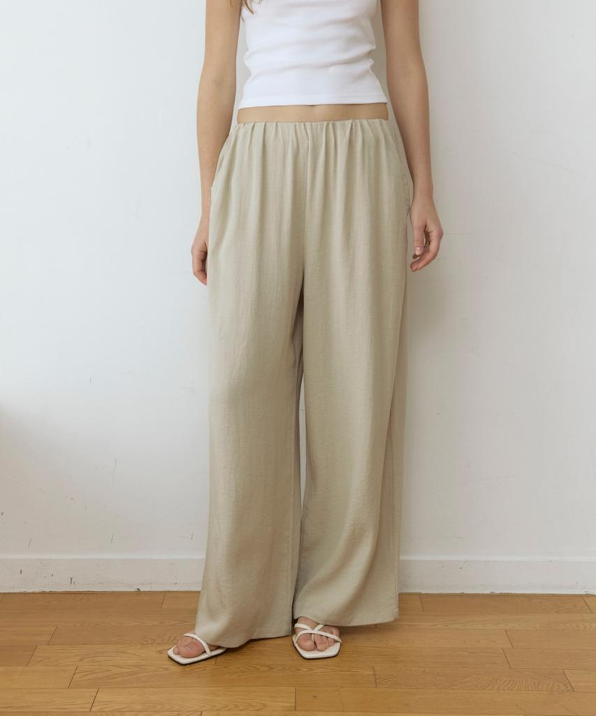 ADAUL Linen Hidden Banding Wide Pants - Natural