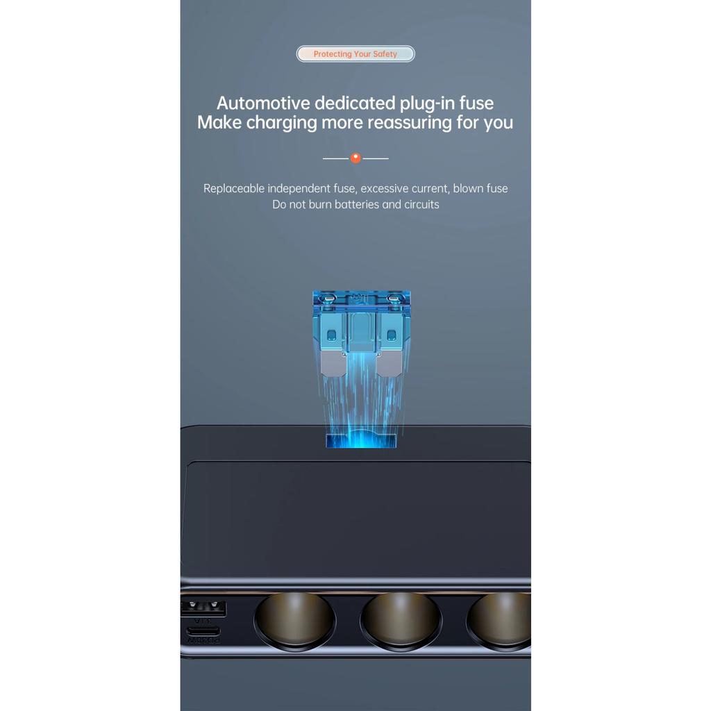 171W Autoladegerät-Adapter 9 in 1 Steckdosenverteiler PD30W/QC 3.0 Unabhängige Schalter 12V/24V DC-Ausgang