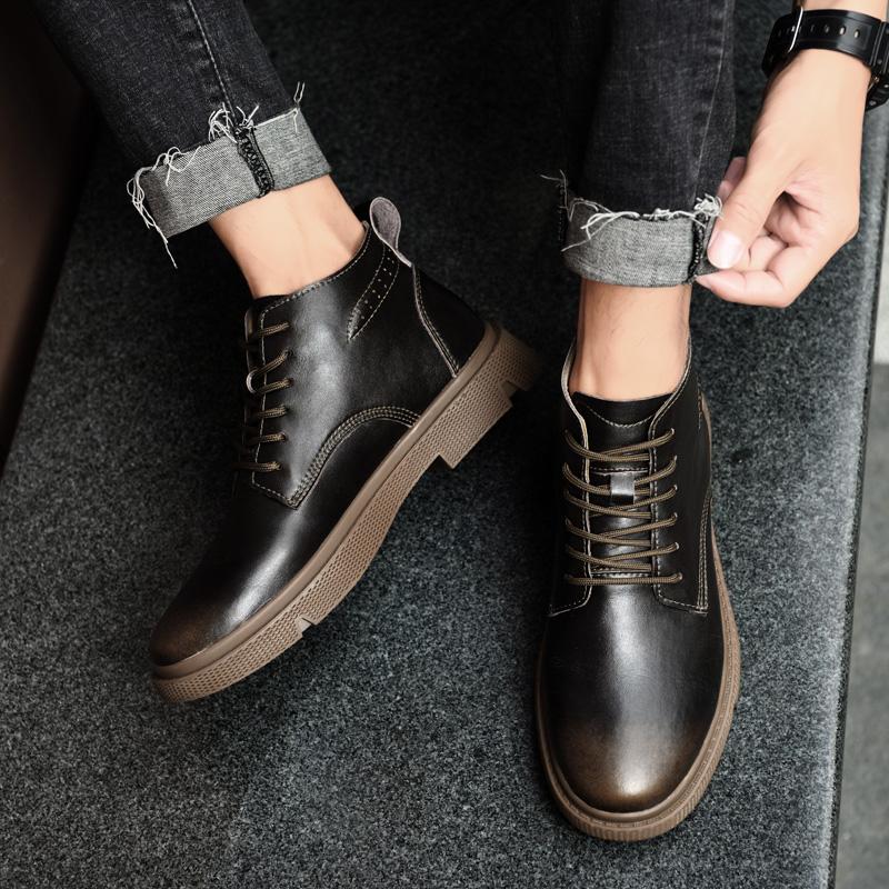 Spring/Winter Cowhide Man Elevator Boots Hidden Heel Warm Heightening Shoes For Men Increase Insole 6CM Casual Lift Leather Shoe