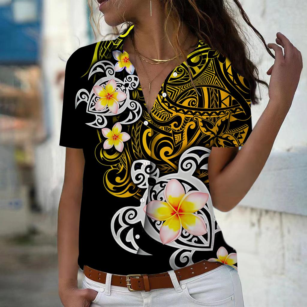 2025 Summer New Fashion Women's Flower Printed Short Sleeve V-neck Casual Button-down Shirt Top