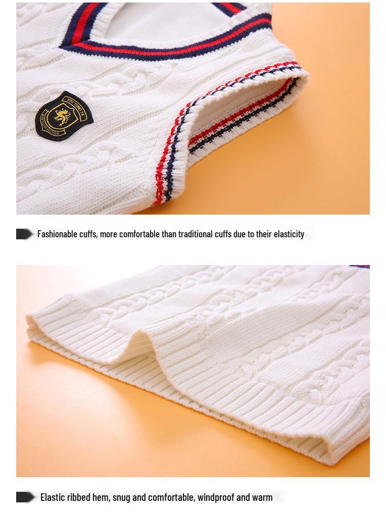 Kids' Preppy Fleece-Lined Vest - Warm School Uniform Sweater for Boys and Girls