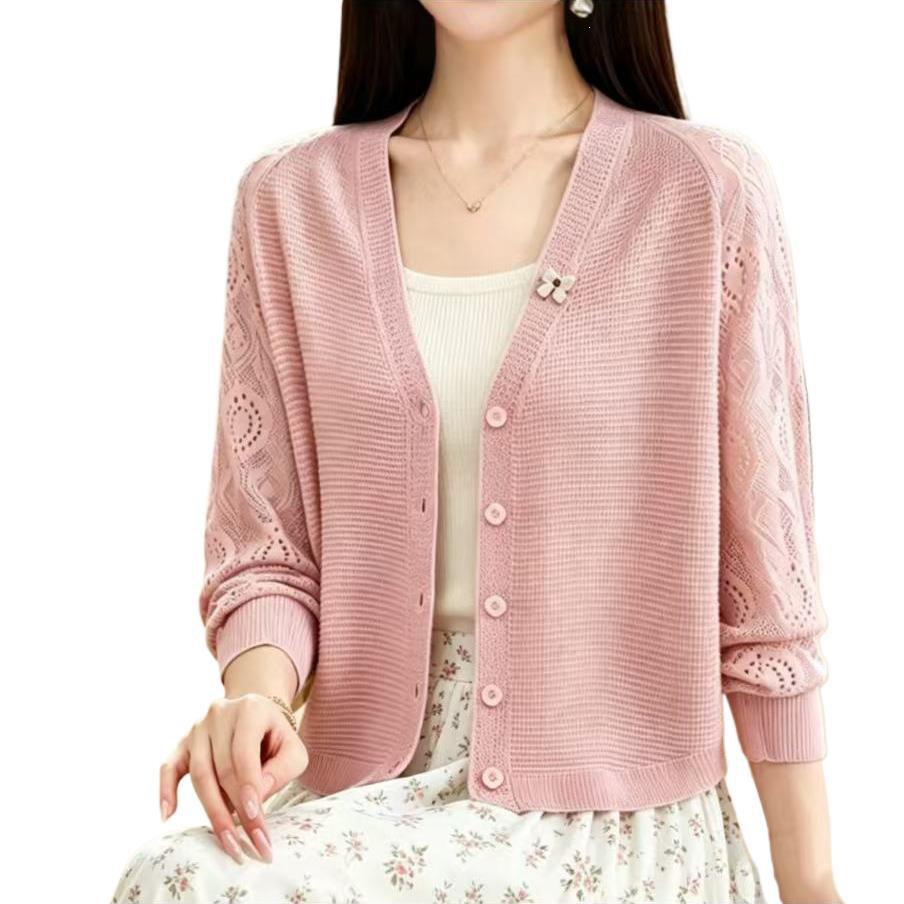 2026 Summer Ice Silk Hollow Knit Cardigan - Women's Lightweight Long/Short Sleeve Sun Protection Jacket