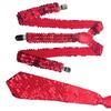 Adjustable Sequins Suspenders and Necktie Set for Men with Metal Clip for Weddings and Theme Parties Costume Accessory